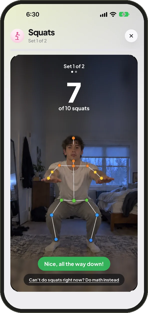 The camera counting squats, 7 of 10